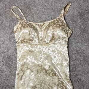 Satin Floral Jacquard Slip Dress in Champagne